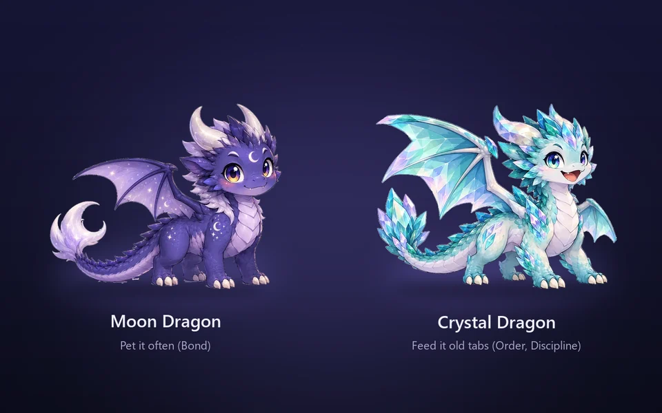 The Moon Dragon and the Crystal Dragon side by side