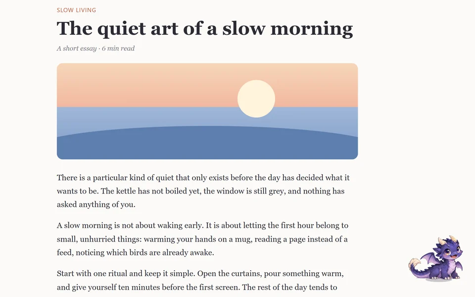 A baby dragon in the corner of an article page with Roam the Web turned on